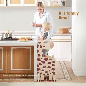 img 3 attached to 🦒 Montessori Learning Kitchen Step Stool for Kids - Adjustable Height Toddler Step with Safety Net and Non-Slip Mat, Giraffe Style, Solid Wood