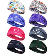 top-rated 8 piece nursing headbands with buttons: non-slip elastic hair bands for nurses & doctors providing ear protection, face covering holder, wide head wraps for spa, yoga, sports & workout logo