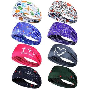 img 4 attached to Top-rated 8 Piece Nursing Headbands with Buttons: Non-slip Elastic Hair Bands for Nurses & Doctors providing Ear Protection, Face Covering Holder, Wide Head Wraps for Spa, Yoga, Sports & Workout