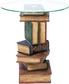 img 1 attached to 📚 Vintage Decor End Table with Glass Top - Design Toscano Stacked Book Volumes, 20 Inch, Polyresin, Full Color