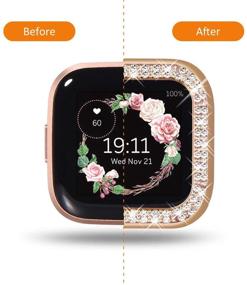 img 3 attached to 💎 Чехол Surace совместимый с Fitbit Versa 2 - Блистательная кристальная рамка для умных часов Fitbit Versa 2 (3 штуки, розовое золото, розовое золото, прозрачный)