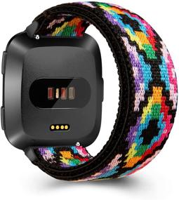 img 4 attached to 💪 Эластичные браслеты ZEROFIRE, совместимые с Fitbit Versa/Fitbit Versa 2/Fitbit Versa Lite - женские мужские заменяемые ремешки, двухслойные браслеты с геометрическим узором - модный ремешок ручной работы.