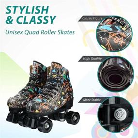 img 3 attached to 🛼 Women's Double-Row Roller Skates - Classic PU Leather High-top Skates with Graffiti Design for Beginners. Versatile for Indoor and Outdoor Use!