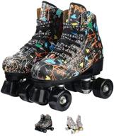 🛼 women's double-row roller skates - classic pu leather high-top skates with graffiti design for beginners. versatile for indoor and outdoor use! логотип