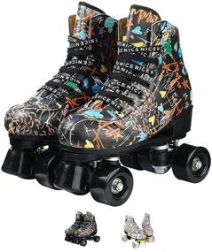 img 4 attached to 🛼 Women's Double-Row Roller Skates - Classic PU Leather High-top Skates with Graffiti Design for Beginners. Versatile for Indoor and Outdoor Use!