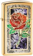 zippo custom lighter: slim fusion rose with high polish brass finish 78750 logo