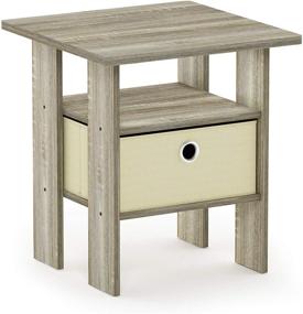 img 4 attached to 🌳 FURINNO Andrey End Table Nightstand: Convenient 1-Pack Sonoma Oak/Ivory Design with Bin Drawer