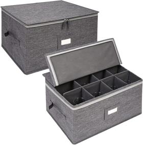 img 4 attached to 🍷 Secure Wine Glass Storage Boxes (2-Pack) - Protection for 12 Red or White Stemware Glasses, Stackable, with Lid and Handles - Grey