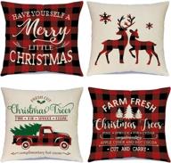 🎄 set of 4 black and red christmas decor pillow covers 18×18 - xmas farmhouse buffalo plaid truck throw pillow cases for holiday home sofa couch logo