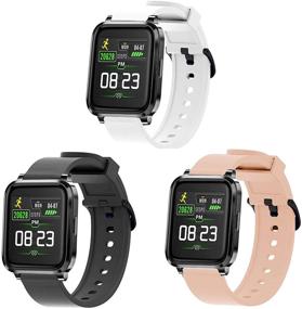 img 1 attached to 🖤 3 Pack of Black, White, and Pink Quick Release Silicone Sport Bands- Compatible with RTAKO Smartwatch Bands and RTAKO X3C Smart Watch