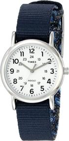 img 3 attached to Часы Timex Women's Weekender TW2P74200 с съемным ремешком из синего пейсли из нейлона.