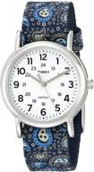 часы timex women's weekender tw2p74200 с съемным ремешком из синего пейсли из нейлона. логотип