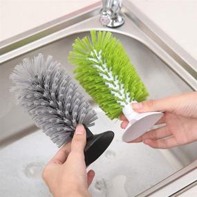 img 1 attached to 🧼 Set of 2 PC Bottle Cleaning Brushes with Suction Base - Bar Kitchen Sink Washing Tools Set - Glass Cup Bristle Brush Cleaner for Water Bottles - Ideal for Cleaning Vases, Glassware, Goblets, Pitchers & Mugs - Green & Grey Design