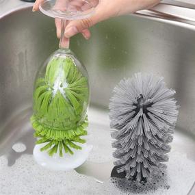 img 3 attached to 🧼 Set of 2 PC Bottle Cleaning Brushes with Suction Base - Bar Kitchen Sink Washing Tools Set - Glass Cup Bristle Brush Cleaner for Water Bottles - Ideal for Cleaning Vases, Glassware, Goblets, Pitchers & Mugs - Green & Grey Design