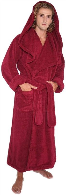 Seakanana Mens Large Hooded Long Black Bathrobe with Chest Button,Big Tall  Fleece Housecoat Extra Lightweight and Warm - Large at  Men's  Clothing store