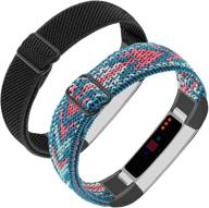 📿 2 pack adjustable elastic nylon bands for fitbit alta and alta hr - stylish braided stretchy wristbands for women and men logo