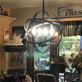 img 2 attached to 🔦 Lika 4-Light Chandelier: 15.7-Inch Farmhouse Rustic Industrial Pendant Lighting with Metal Spherical Shade in Black – Ideal for Dining Room, Kitchen, Foyer