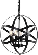 🔦 lika 4-light chandelier: 15.7-inch farmhouse rustic industrial pendant lighting with metal spherical shade in black – ideal for dining room, kitchen, foyer логотип