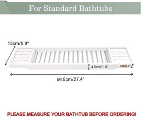 img 2 attached to 🛀 Bamboo Bathtub Organizer: Non-Slip Bathroom Caddy Tray for Bath Essentials, Wine Glass, Books, Shampoo, Soap, Razors - White