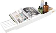 🛀 bamboo bathtub organizer: non-slip bathroom caddy tray for bath essentials, wine glass, books, shampoo, soap, razors - white logo