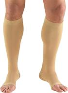 🧦 truform knee high compression stockings - 15-20 mmhg, open toe, beige, large - men and women логотип