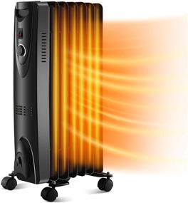 img 4 attached to 🔥 Kismile Oil Filled Electric Radiator Heater: Portable & Adjustable 1500W Space Heater with Safety Features, Overheat Protection - Ideal for Home and Office Use (Black)