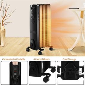 img 2 attached to 🔥 Kismile Oil Filled Electric Radiator Heater: Portable & Adjustable 1500W Space Heater with Safety Features, Overheat Protection - Ideal for Home and Office Use (Black)