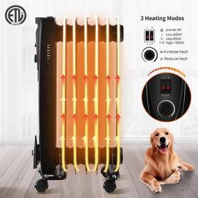img 3 attached to 🔥 Kismile Oil Filled Electric Radiator Heater: Portable & Adjustable 1500W Space Heater with Safety Features, Overheat Protection - Ideal for Home and Office Use (Black)
