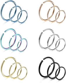 img 4 attached to 👃 LOYALLOOK Stainless Steel Nose Ring and Cartilage Hoop Piercing Set, 20G, 18-24 Pieces, 6-12mm Sizes