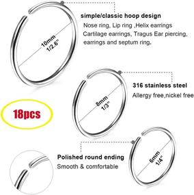 img 3 attached to 👃 LOYALLOOK Stainless Steel Nose Ring and Cartilage Hoop Piercing Set, 20G, 18-24 Pieces, 6-12mm Sizes