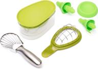 🥑 ultimate bundle of avo hero tools - high-quality stainless steel slicer, abs plastic saver, cuber, 2-piece citrus sprayer and tray - effortless food prep - dishwasher-safe set, avocado green logo