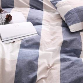 img 1 attached to 🛏️ Blue Plaid Duvet Cover, Jane Yre 3pcs Queen Bedding Set Made of 100% Yarn Dyed Washed Cotton with Geometric Blue Checkered Print Pattern, Offering a Luxurious and Relaxed Soft Feel with Natural Wrinkles. Easy Care Option, Comforter Not Included.