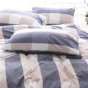 img 2 attached to 🛏️ Blue Plaid Duvet Cover, Jane Yre 3pcs Queen Bedding Set Made of 100% Yarn Dyed Washed Cotton with Geometric Blue Checkered Print Pattern, Offering a Luxurious and Relaxed Soft Feel with Natural Wrinkles. Easy Care Option, Comforter Not Included.