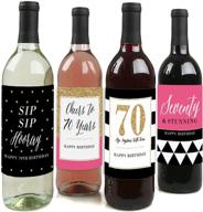 🎉 chic 70th birthday wine bottle label stickers - ideal gift for women - pink, black and gold - set of 4 логотип