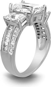 img 1 attached to 💍 Devin Rose Sterling Silver 3 Stone Emerald-Cut CZ Anniversary Engagement Ring for Women