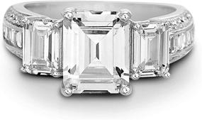 img 2 attached to 💍 Devin Rose Sterling Silver 3 Stone Emerald-Cut CZ Anniversary Engagement Ring for Women