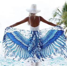 img 3 attached to 🦋 Stunning Blue Wings Scarf Beach Sarong: Hand Painted Pure Cotton Designer Wing Scarf