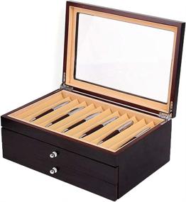 img 1 attached to 🖋️ Premium 3 Layer Wood Pen Display Box: Organize and Showcase Your 34 Pens with Glass Window - Thanksgiving Christmas Gift (Black)