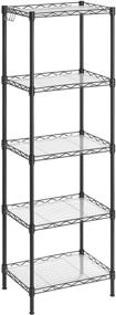 img 4 attached to 📦 SONGMICS 5-Tier Wire Kitchen Storage Shelf - Space-Saving Metal Rack with Plastic Liners, Hooks, Adjustable Shelves - 220 lb Load Capacity for Bathroom, Pantry (Black ULGR115B01)