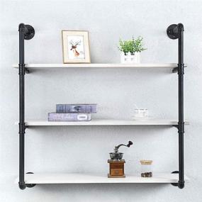 img 4 attached to 🛠️ Rustic Industrial Pipe Shelving Wall Mounted, 36in Metal Floating Shelves, Steampunk Real Wood Book Shelves, Wall Shelf Unit Bookshelf, Hanging Wall Shelves, Farmhouse Kitchen Bar Shelving - 3 Tier