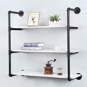 img 3 attached to 🛠️ Rustic Industrial Pipe Shelving Wall Mounted, 36in Metal Floating Shelves, Steampunk Real Wood Book Shelves, Wall Shelf Unit Bookshelf, Hanging Wall Shelves, Farmhouse Kitchen Bar Shelving - 3 Tier