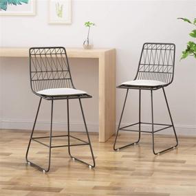 img 3 attached to 🪑 Christopher Knight Home Lilith Counter Stools: Modern Geometric Gray Iron Frames, Ivory Cushion 26" Seats (Set of 2)