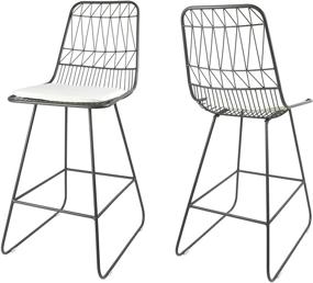 img 4 attached to 🪑 Christopher Knight Home Lilith Counter Stools: Modern Geometric Gray Iron Frames, Ivory Cushion 26" Seats (Set of 2)