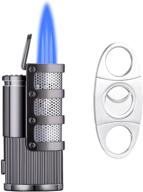 triple jet flame windproof torch lighter set with cigar cutter and puncher - ideal gifts for men - sold without butane logo