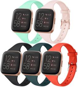 img 4 attached to 📦 5-Pack Slim Silicone Bands for Fitbit Versa 2 / Versa / Versa Lite / SE - Replacement Smartwatch Wristbands for Men and Women