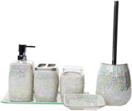 complete 6-piece bathroom accessories set by shiyacraft: lotion pump, toothbrush holder, soap dish, towel tray, tumbler, and toilet brush with holder logo