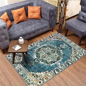 img 2 attached to 🧞 LEEVAN Faux Wool Area Rug 3 x 5 ft - Traditional Collection - Blue Persian Oriental Accent Rug - Non-Slip Backing - Soft Distressed Floor Carpet for Living Room & Bedroom