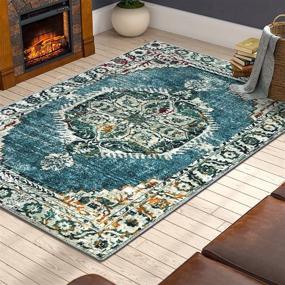 img 4 attached to 🧞 LEEVAN Faux Wool Area Rug 3 x 5 ft - Traditional Collection - Blue Persian Oriental Accent Rug - Non-Slip Backing - Soft Distressed Floor Carpet for Living Room & Bedroom