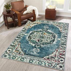 img 3 attached to 🧞 LEEVAN Faux Wool Area Rug 3 x 5 ft - Traditional Collection - Blue Persian Oriental Accent Rug - Non-Slip Backing - Soft Distressed Floor Carpet for Living Room & Bedroom