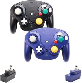 img 4 attached to VTone Wireless Gamecube Controller: 2.4G Wireless Classic Gamepad for Wii Gamecube NGC GC (Black/Dark Blue) + Receiver Adapter - 2 Pieces